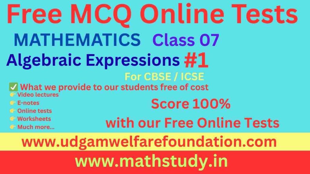 Algebraic expressions class 7 mcq online test with answers
