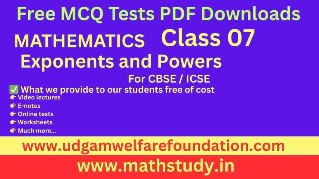 Exponents and Powers Class 7 MCQ with Answers Free PDF Download